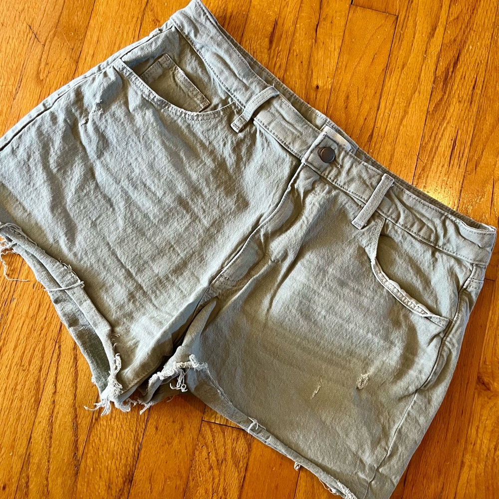 Universal Thread midi distressed sage denim shorts